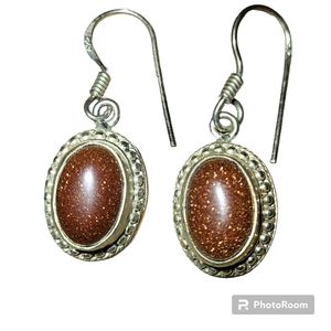 Vintage silver and goldstone dangle earrings, earwire clasps
